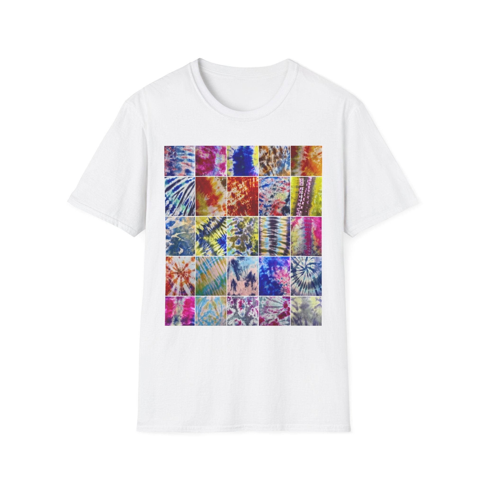 THE SCRAMBLE: Colorful, sampler style,  Tie-Dye collage Unisex T-Shirt, Vibrant Casual Wear, Summer Festival Top, Gift for Him/Her, Retro Vibe Fashion