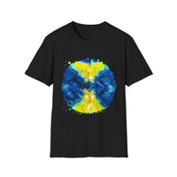 Zenith 2:  Tie-Dye Peace Circle Unisex Softstyle T-Shirt, Vibrant Summer Tee, Gift for Music Festivals, Casual Chic, Eco-Friendly Fashion