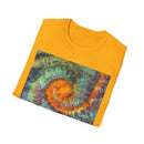 WHIPLASH: Edgy, colorful,  Spiral Unisex Softstyle T-Shirt, Tie-Dye Tee, Casual Wear, Festival Clothing, Summer Vibes, Unique Gift Idea