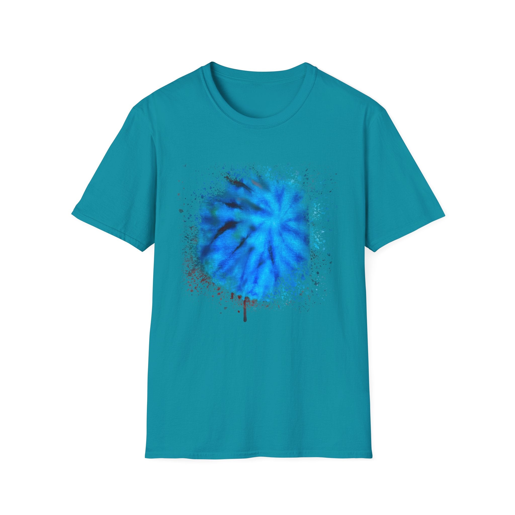 Blue Tide 2:  Vibrant Blue Drip Edge Tie-Dye Unisex Softstyle T-Shirt, Comfy Casual Wear, Summer Outfits, Beach Vibes, Gift for Him/Her, Trendy Apparel