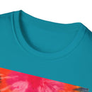 DOUBLE DAHLIA:  Vibrant dahlia inspired  Tie-Dye t-shirt, Unisex Softstyle Shirt, Summer Fashion Tee, Festival Wear, Retro Style Top, Casual Everyday Wear