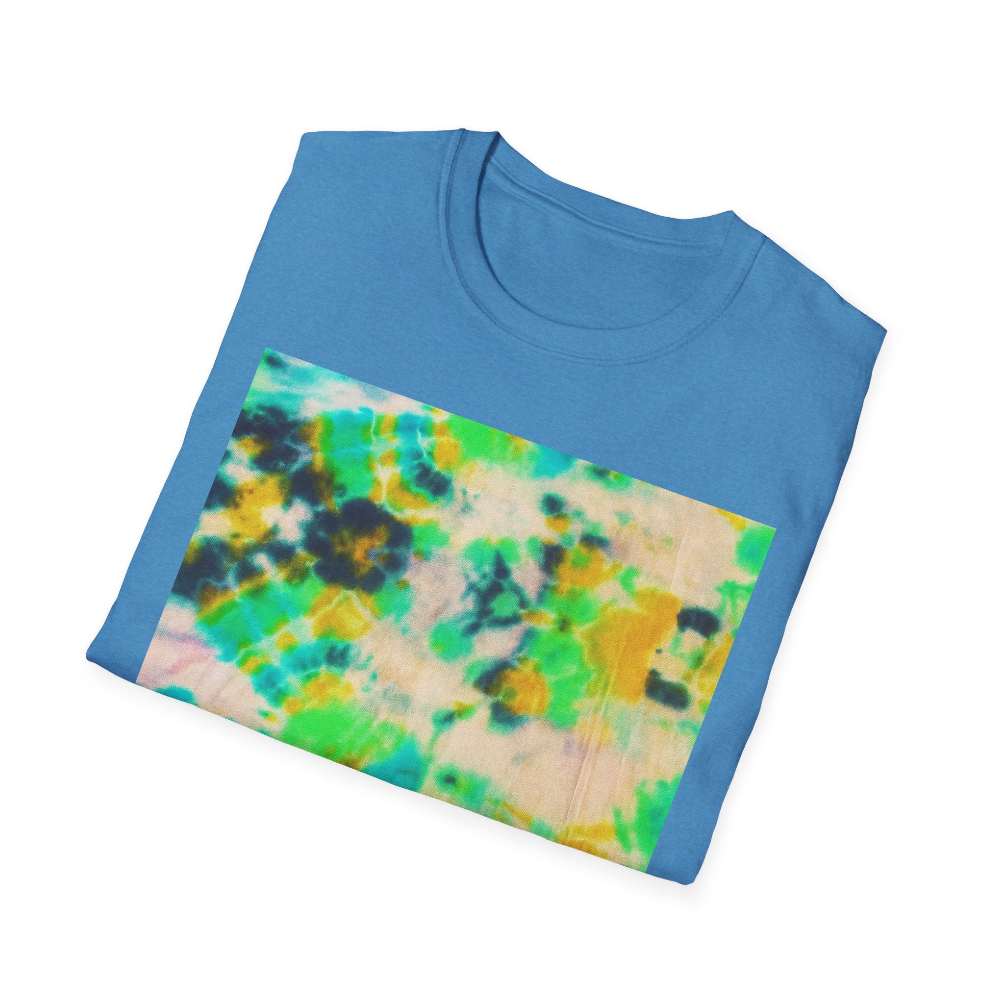 TURQUOISE TREASURE: Tide pool inspired,  Vibrant Tie-Dye T-Shirt, Unisex Softstyle Tee, Casual Summer Wear, Music Festival Attire, Boho Chic Shirt, Unique Gift for Friends