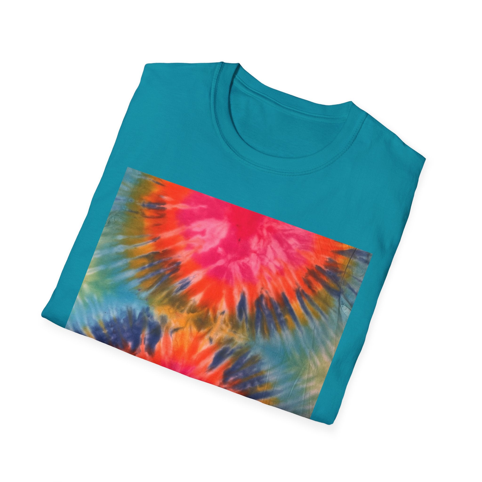 DOUBLE DAHLIA:  Vibrant dahlia inspired  Tie-Dye t-shirt, Unisex Softstyle Shirt, Summer Fashion Tee, Festival Wear, Retro Style Top, Casual Everyday Wear
