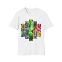 DYNAMO: Vibrant Tie-Dye collage Unisex Softstyle T-Shirt, Festival Wear, Casual Summer Top, Gift for Friends, Boho Style Tee, Colorful Graphic Tee
