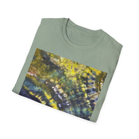 EVERGREEN TIDE: Smash stye tie dye, Vibrant Abstract Unisex Softstyle T-Shirt, Casual Wear, Art-Tee, Gift for Art Lovers, Unique Art Shirt, Dreamy Graphic T-Shirt