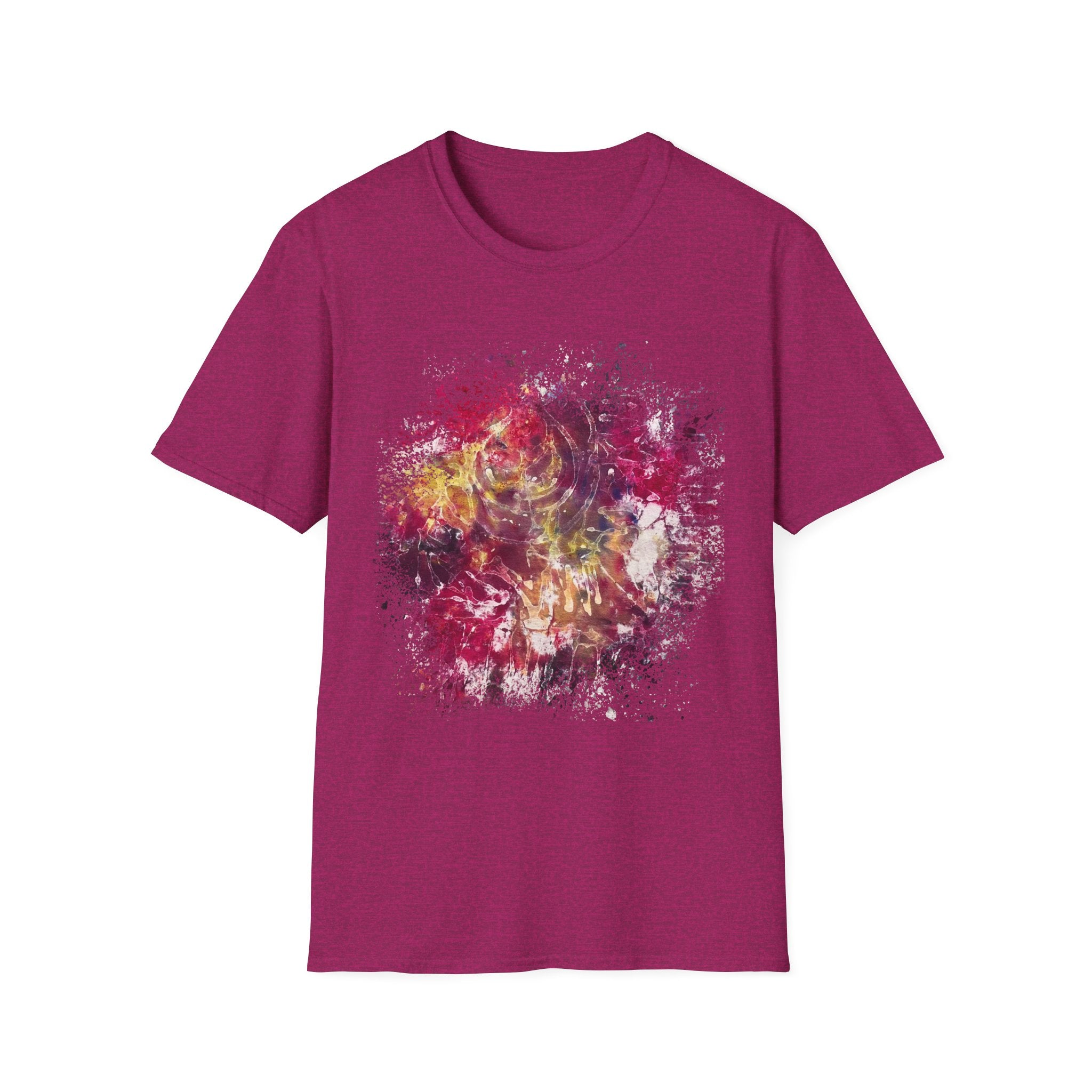 ENIGMA: Gritty, edgy Colorful Abstract Art Unisex Softstyle T-Shirt, Casual Graphic Tee, Gift for Art Lovers, Unique Printed Shirt, Summer Wear, Festival Apparel