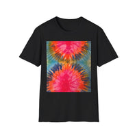 DOUBLE DAHLIA:  Vibrant dahlia inspired  Tie-Dye t-shirt, Unisex Softstyle Shirt, Summer Fashion Tee, Festival Wear, Retro Style Top, Casual Everyday Wear