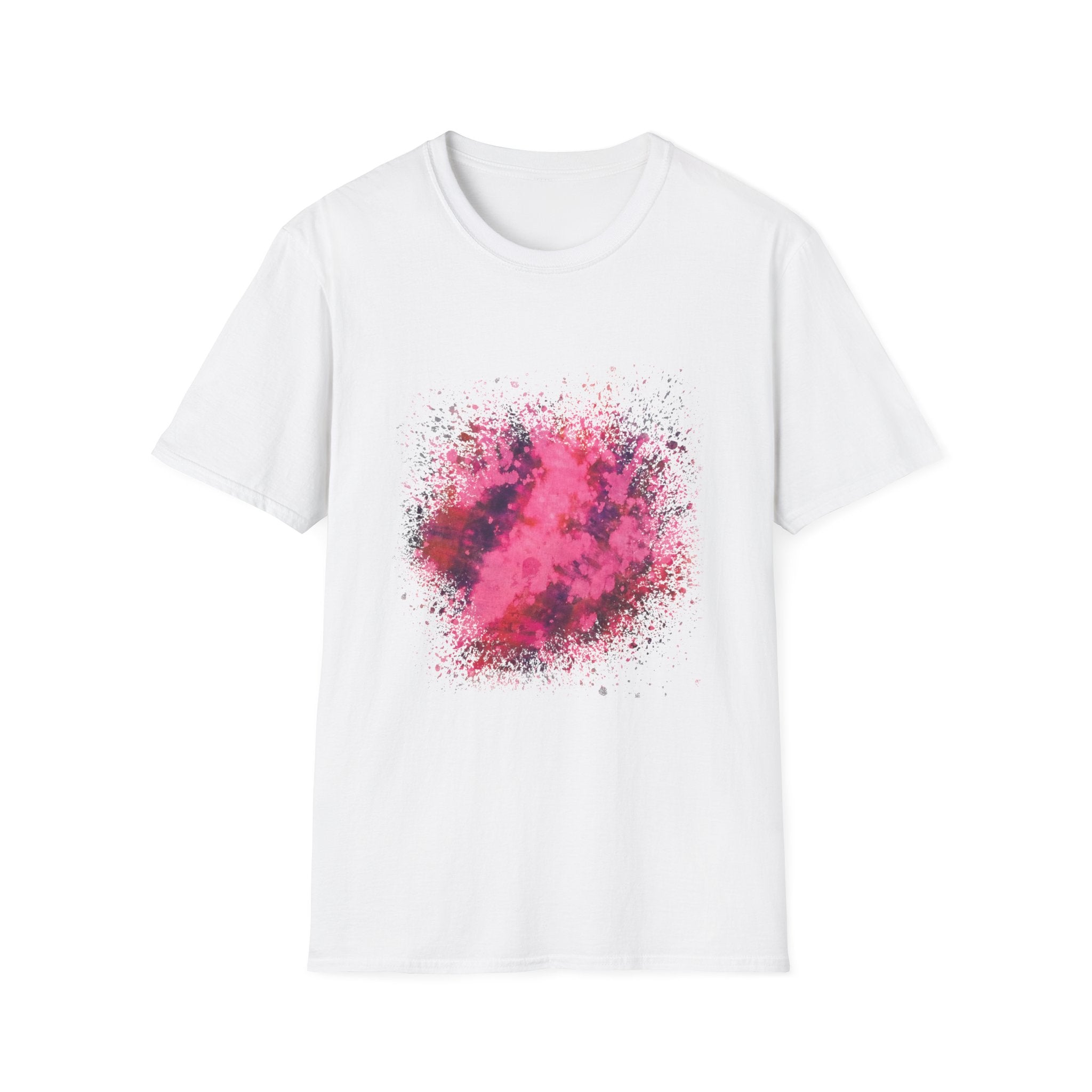 Magenta Madness 2:  Vibrant Splash T-Shirt: Unisex Softstyle, Art Enthusiast Gift, Casual Wear, Summer Apparel, Splash of Color, Vibrant Tee