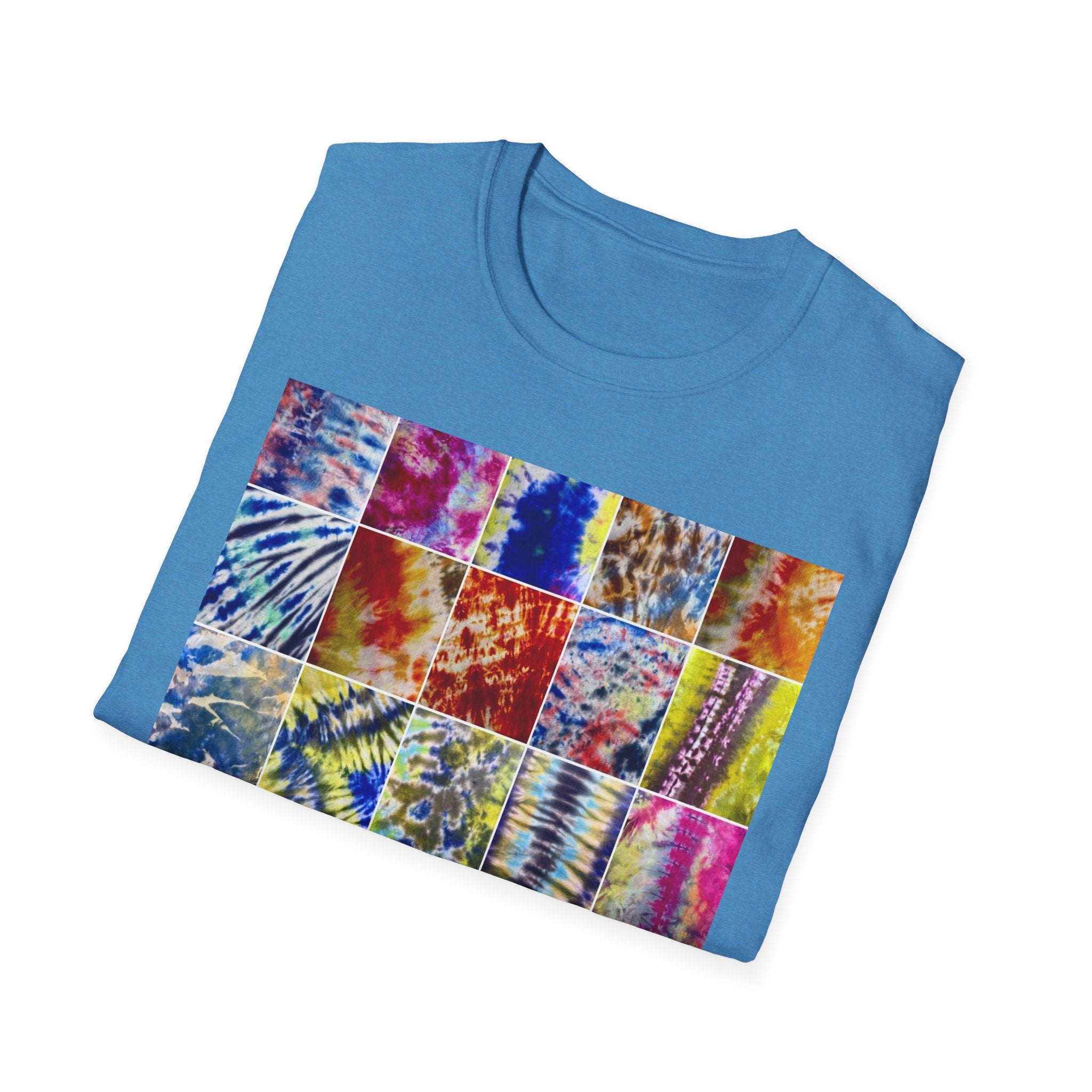 THE SCRAMBLE: Colorful, sampler style,  Tie-Dye collage Unisex T-Shirt, Vibrant Casual Wear, Summer Festival Top, Gift for Him/Her, Retro Vibe Fashion