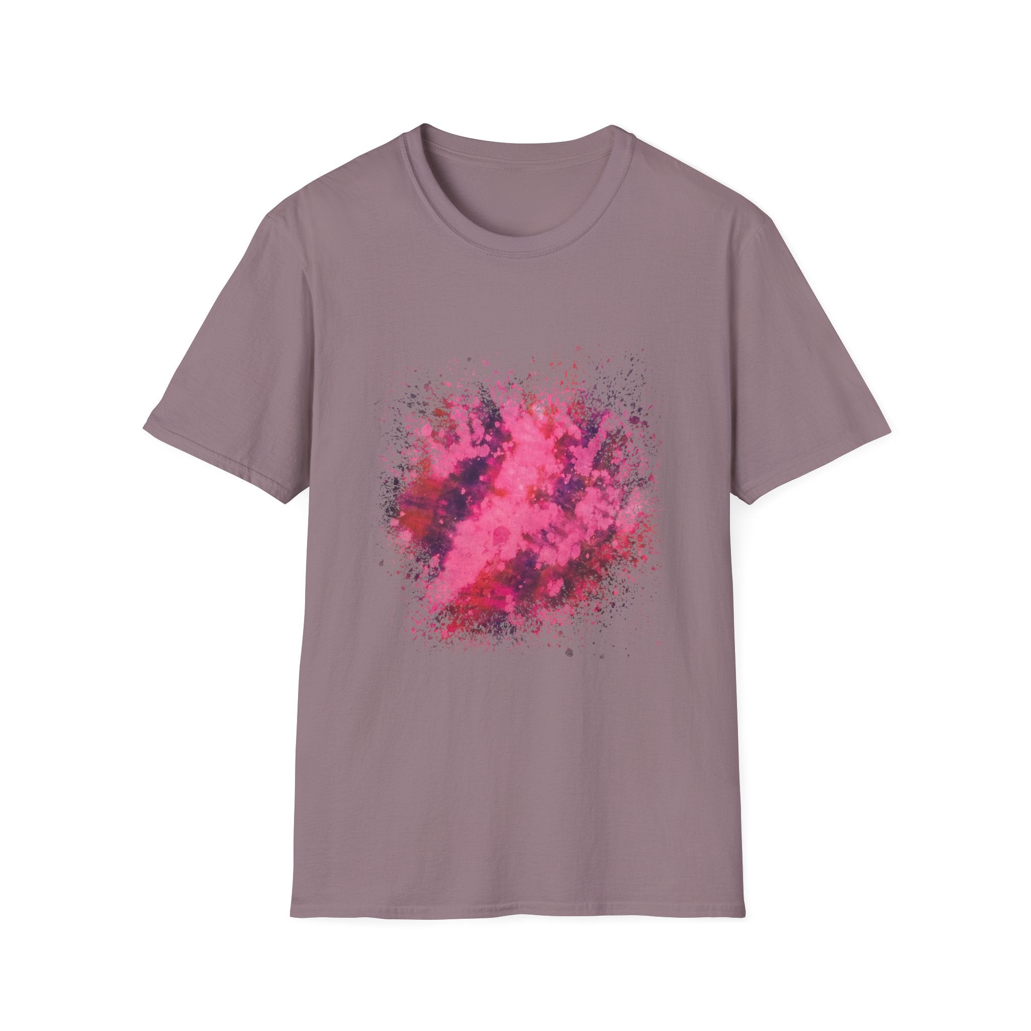 Magenta Madness 2:  Vibrant Splash T-Shirt: Unisex Softstyle, Art Enthusiast Gift, Casual Wear, Summer Apparel, Splash of Color, Vibrant Tee