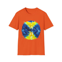 Zenith 2:  Tie-Dye Peace Circle Unisex Softstyle T-Shirt, Vibrant Summer Tee, Gift for Music Festivals, Casual Chic, Eco-Friendly Fashion