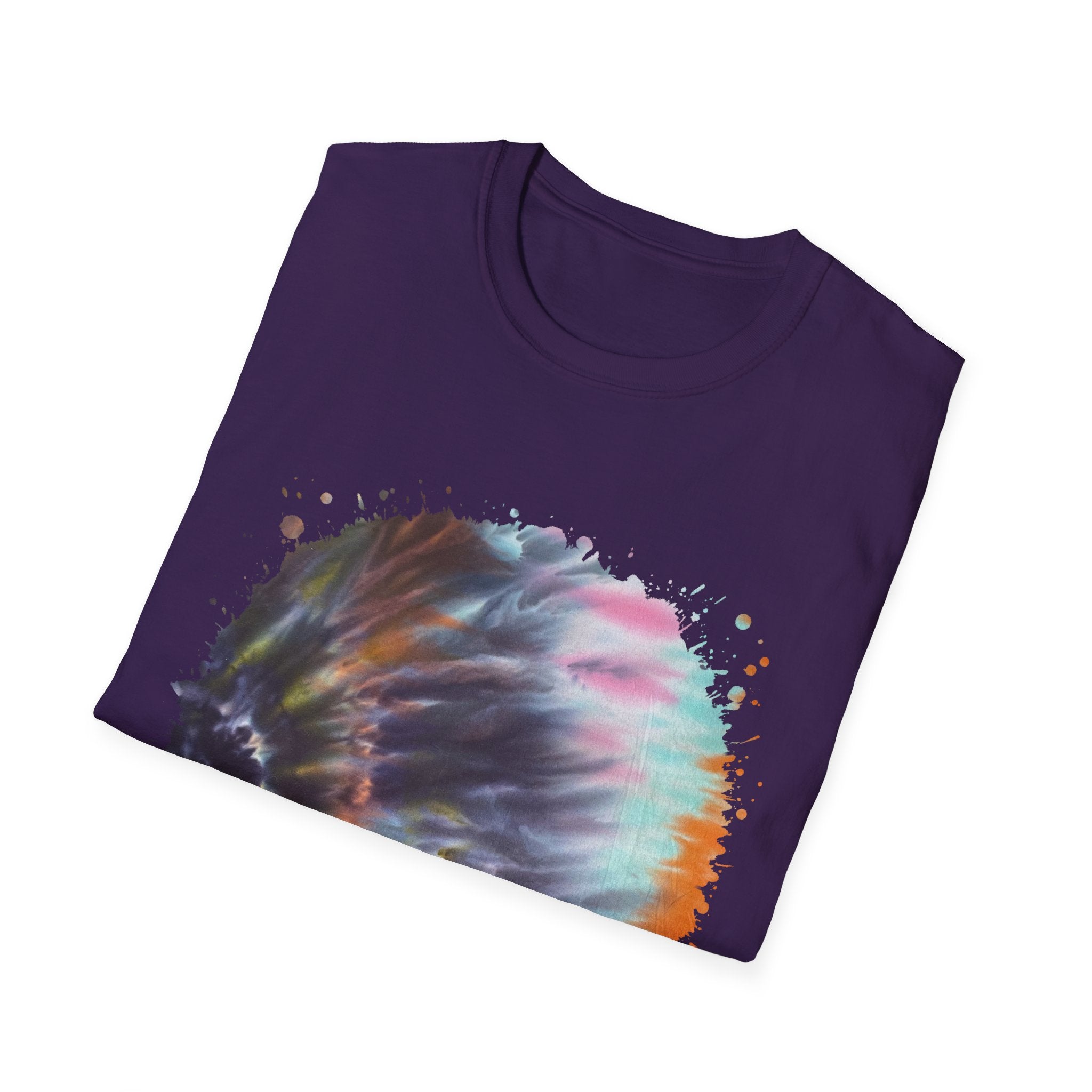 Bravado 2:  Colorful Tie-Dye Unisex Softstyle T-Shirt with Abstract Design, Perfect for Festivals, Casual Outings, Relaxed Days, Summer Vibes, and Gifts