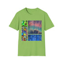 NORTHERN LIGHTS: Vibrant  Tie Dye collage Art, Unisex Softstyle T-Shirt | Casual Fashion, Gift for Art Lovers, Summer Wear, Festival Outfit, Unique Graphic Tee
