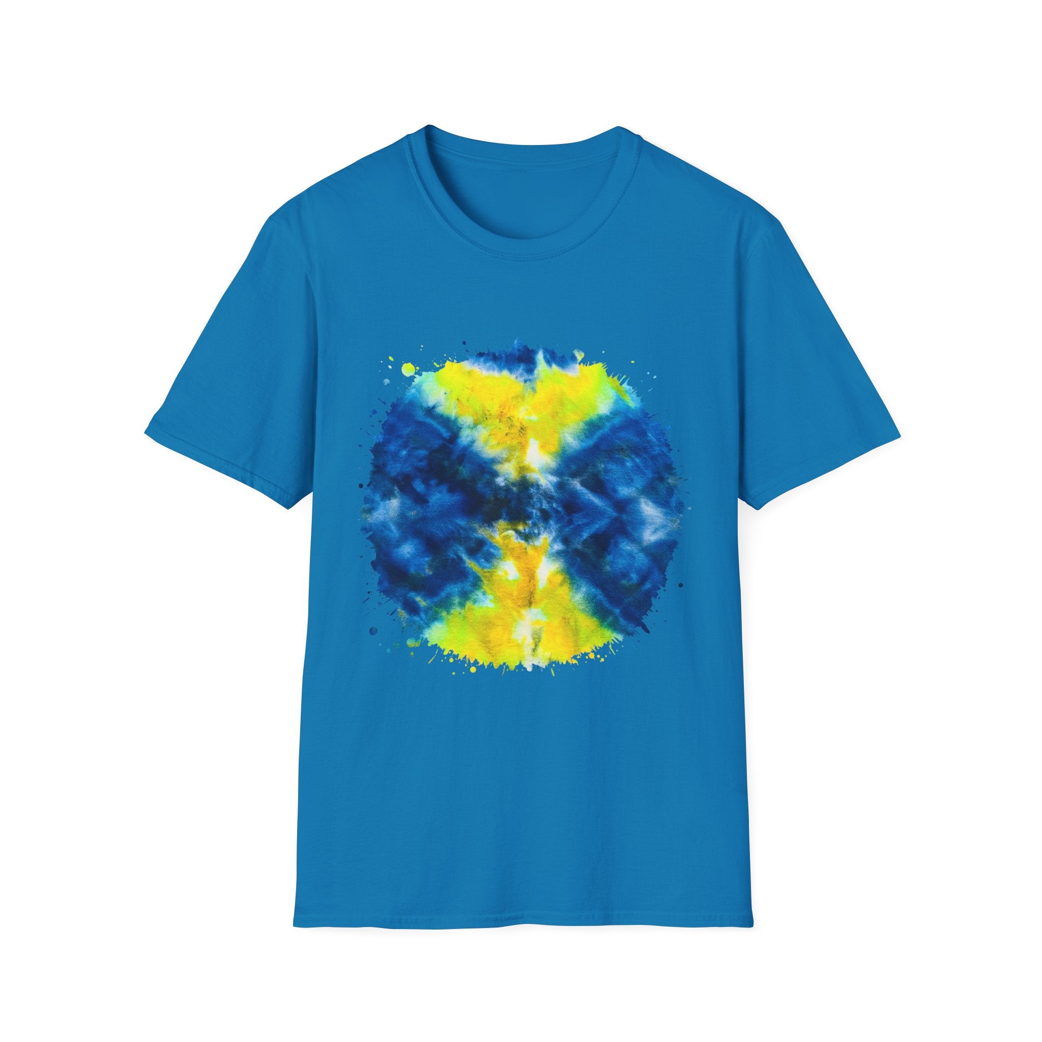 Zenith 2:  Tie-Dye Peace Circle Unisex Softstyle T-Shirt, Vibrant Summer Tee, Gift for Music Festivals, Casual Chic, Eco-Friendly Fashion