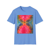DOUBLE DAHLIA:  Vibrant dahlia inspired  Tie-Dye t-shirt, Unisex Softstyle Shirt, Summer Fashion Tee, Festival Wear, Retro Style Top, Casual Everyday Wear